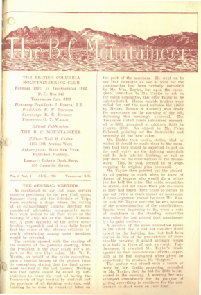 The B.C. Mountaineer 1926 August cover